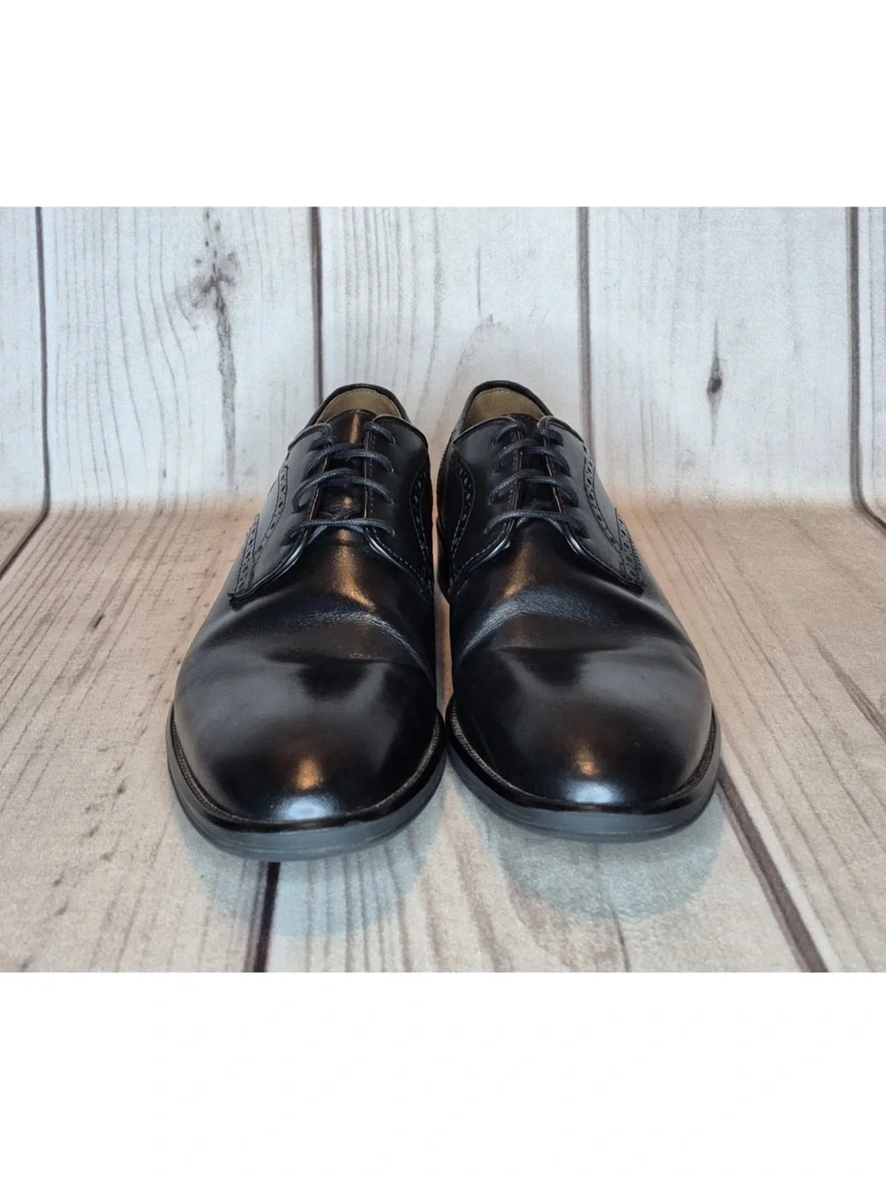 Johnston & Murphy Men's Size 9.5M Hendrick Plain Toe Black Leather Oxford Shoes